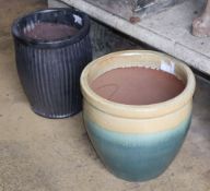 Two glazed garden planters, larger 140cm