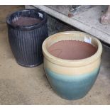 Two glazed garden planters, larger 140cm