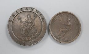 A 1797 cartwheel twopence and an 1806 penny, VF.