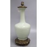 A Chinese celadon vase, mounted in bronze as a lamp, height 39cmCONDITION: Please note that there is