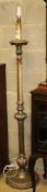 A silvered carved wood lamp standard, with spiral and fluted column, H.160cm