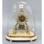 A fusee skeleton clock on marble base, under associated dome, height overall 39cm