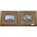 H Neilson, a pair of modern oils on board, Shipping scenes, 12 x 17cm