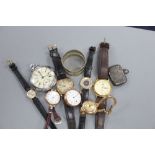 Five assorted 9ct gold wrist watches including Tavannes, two other watches, a pocket watch, silver