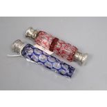Two Victorian white metal mounted cut glass scent bottles, 12.8cm & 12.3cm.