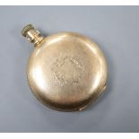 An American 14k yellow metal Waltham hunter keyless pocket watch with Roman dial and subsidiary