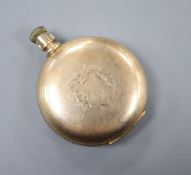 An American 14k yellow metal Waltham hunter keyless pocket watch with Roman dial and subsidiary