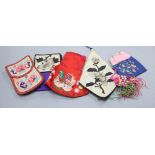 Five various mid 20th century embroidered and applique Chinese purses, pouches and pocketsCONDITION: