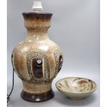 An early Mike Dodd Studio pottery bowl and a pottery lamp base, height 47cm