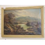 E. L. circa 1900, oil on canvas, Lake scene, monogrammed, 50 x 75cm