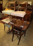 A Regency mahogany rectangular breakfast table, W.120cm, D.72cm, H.70cm and four Regency dining