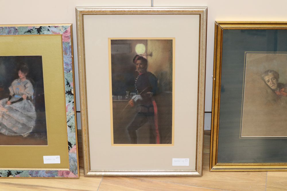 A portrait of a seated lady, signed 'Proverbs' and two other pastel portraits - Image 3 of 4