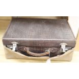 A faux crocodile suitcase and cover, width 45cm depth 30cm height 18cm