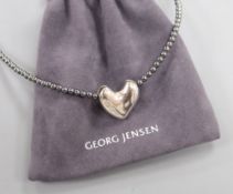 Allan Scharff for Georg Jensen, a sterling silver 'heart' pendant on hematite bead necklace, in