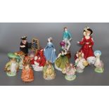 A collection of Royal Doulton figurines and Beswick Beatrix Potter characters, etc.