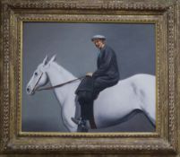 M. Miyauchi, oil on canvas, Rider upon white horse, signed, 49 x 60cm,