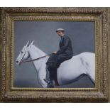 M. Miyauchi, oil on canvas, Rider upon white horse, signed, 49 x 60cm,