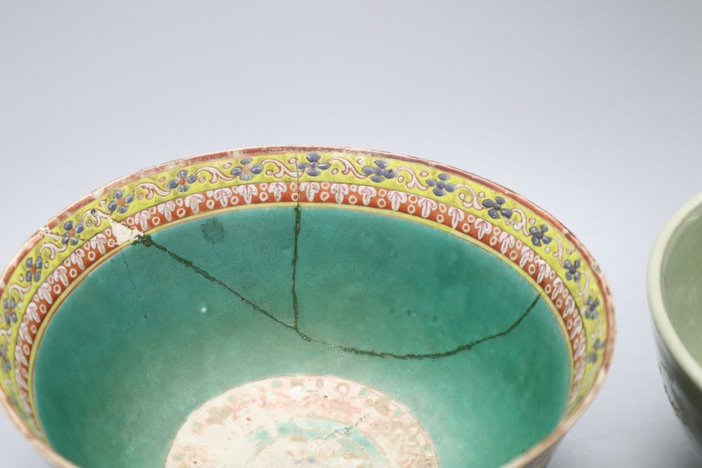 A Chinese celadon bowl, a Thai market famille rose bowl and a crackle glaze bowlCONDITION: The - Image 3 of 8