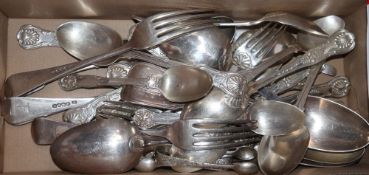 Thirty two items of 19th century silver flatware, various dates and makers and six other small items