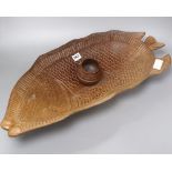 An African carved wooden fish shaped dish and a treen bowl