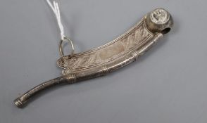 A Victorian engraved silver bosun's call, Hilliard & Thomason, Birmingham, 1873, 11.7cm.