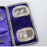 A pair of 19th century cut steel buckles, cased