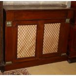 A Regency style mahogany chiffonier with grilled doors, W.102cm, D.35cm, H.84cm