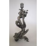A Japanese bronze 'dragon' figure converted to a lamp, overall height 32cm