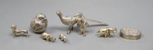 An Edwardian silver mounted hatching chick pin cushion, by Sampson Mordan & Co, five small model