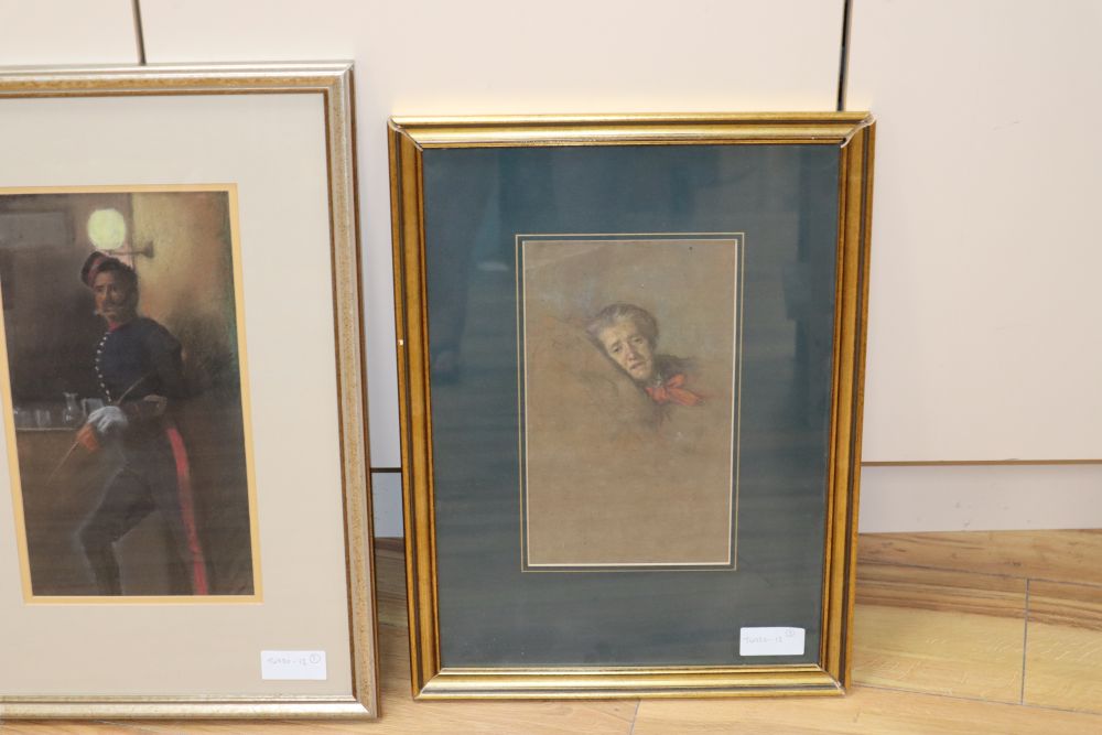 A portrait of a seated lady, signed 'Proverbs' and two other pastel portraits - Image 2 of 4