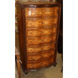 An early 20th century French rosewood and marquetry semanier,