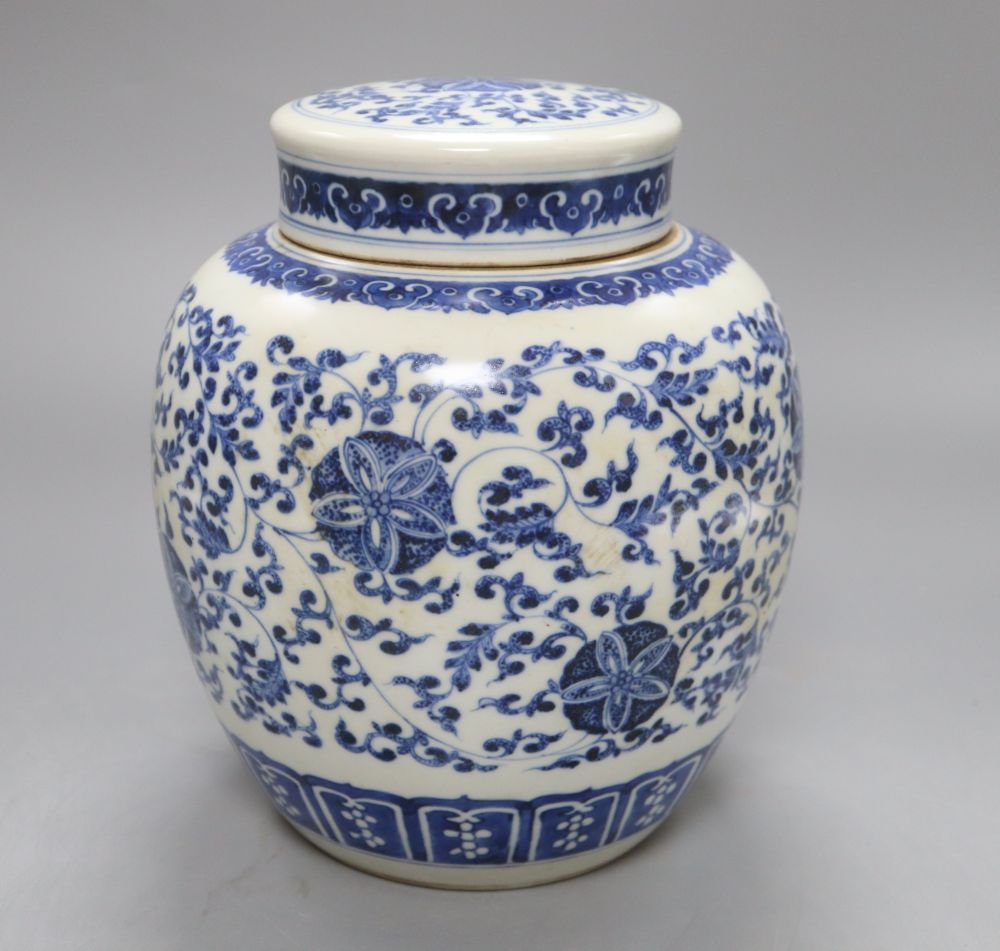 A Chinese blue and white jar and cover, 23.5cm high