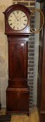 An early 19th century mahogany longcase clock, weights and pendulum present, H.203cm