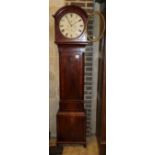 An early 19th century mahogany longcase clock, weights and pendulum present, H.203cm