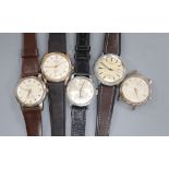 A gentleman's stainless steel Farisa Super Automatic wrist watch and four other gentleman's wrist