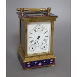 A Chinese cloisonne and brass calendar carriage clock, height 17.5cm