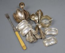 A set of six Victorian silver Queens pattern teaspoons, Glasgow, 1852, other minor silver and plated