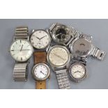 Seven assorted wrist watches including Elmas, Everite and Rodania.