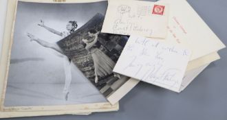 Two Margot Fontaine autographs from 1950's, ballet programmes and related publicity photos