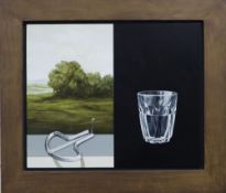 Alan Macdonald (1962-), oil on board, 'Watering Hole 2000', label verso, 33 x 40cm