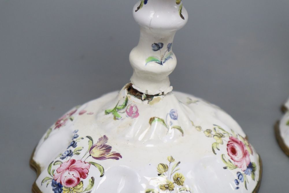 A pair of late 18th century South Staffordshire enamelled candlesticks, height 24cm - Image 2 of 4