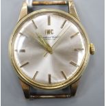 A gentleman's 9ct gold International Watch Company manual wind wrist watch, no strap, cased diameter