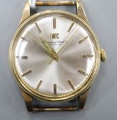 A gentleman's 9ct gold International Watch Company manual wind wrist watch, no strap, cased diameter