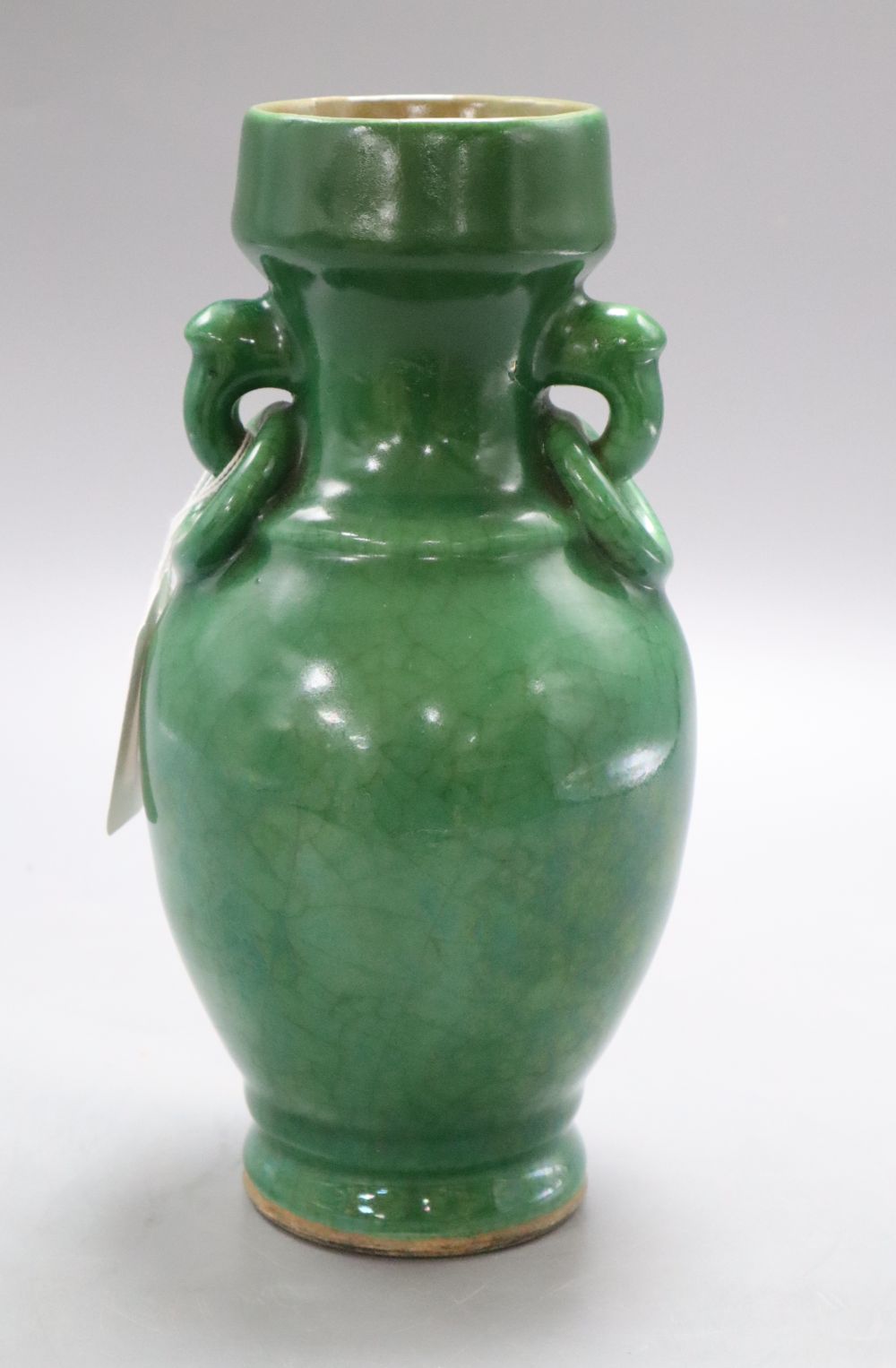 A Chinese green Langyao vase, c.1800, height 23cmCONDITION: There is a large split reaching from his