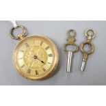 An 18k yellow metal fob watch, with key.