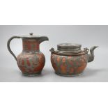 A Chinese Yi Xing teapot and hot water pot, tallest 15cm