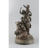 After Clodion. A bronze group of a mother, three putti and a panther, on naturalistic base and slate