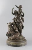 After Clodion. A bronze group of a mother, three putti and a panther, on naturalistic base and slate