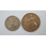 A George III halfpenny, 1770, EF and a George III farthing, 1773, VF.