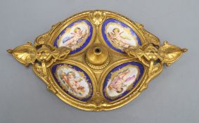 A Sevres style ormolu desk stand, width 29cm